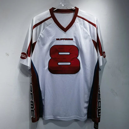 European and American Hip-hop Enthusiasts V-neck Short Sleeved T-shirt Retro Rugby Tops